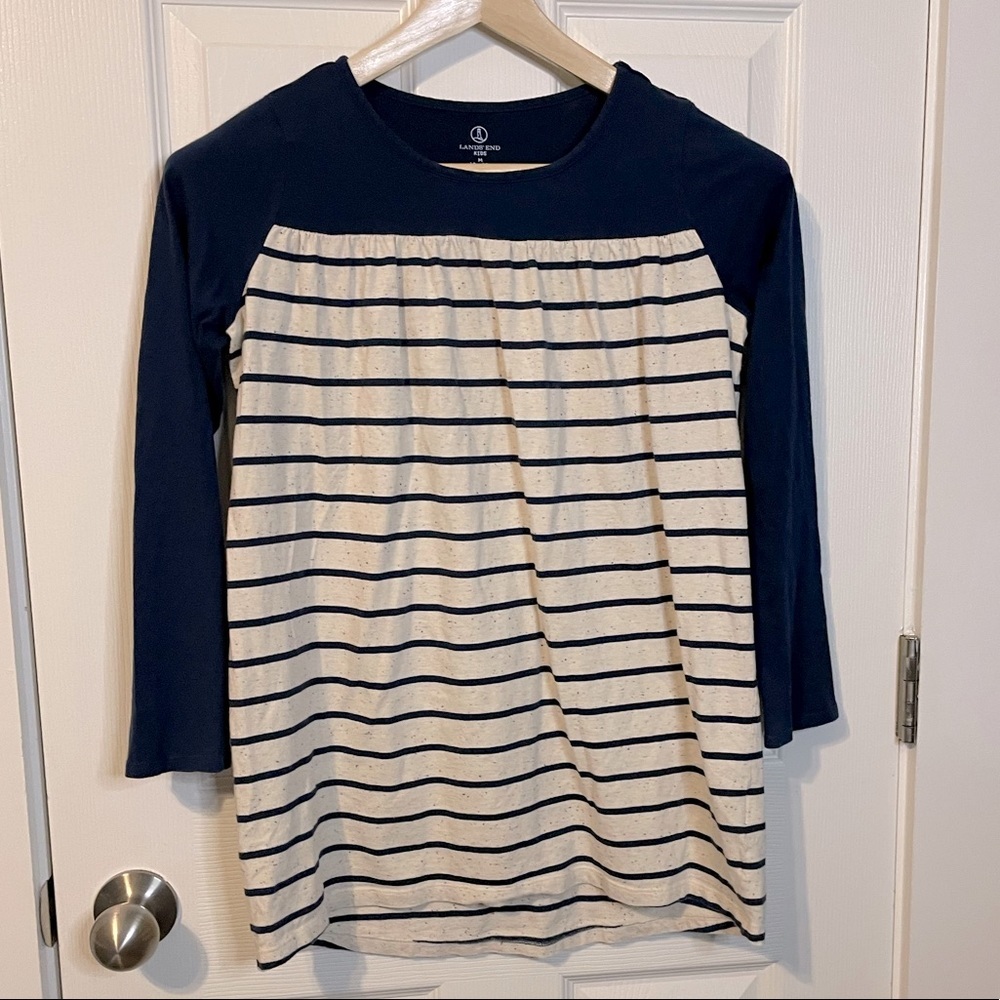 Land’s End long sleeve blue / cream striped dress girls sz M